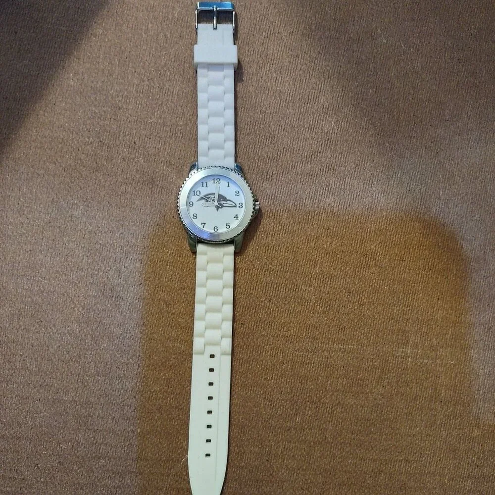 Baltimore Ravens Logo Watch With White Silicone Strap & Silver-Tone Case